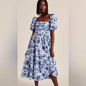 Ruched Sleeve Poplin Midi Dress